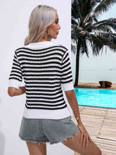 Load image into Gallery viewer, Striped Johnny Collar Half Sleeve Knit Top