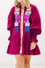 Load image into Gallery viewer, Full Size Nutcracker Sequin Lantern Sleeve Tiered Dress