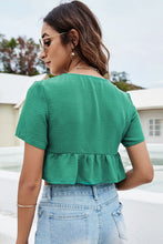 Load image into Gallery viewer, Tie Front Plunge Peplum Cropped Blouse