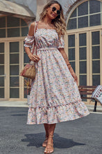 Load image into Gallery viewer, Floral Frill Trim Ruffle Hem Tied Dress