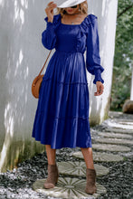 Load image into Gallery viewer, Smocked Square Neck Ruffle Trim Tiered Dress