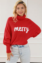 Load image into Gallery viewer, Merry Letter Embroidered High Neck Sweater