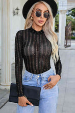 Load image into Gallery viewer, Glitter Round Neck Long Sleeve Semi-Sheer Bodysuit