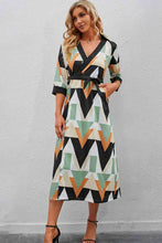 Load image into Gallery viewer, Printed Three-Quarter Sleeve Tied Midi Dress