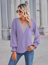Load image into Gallery viewer, V-Neck Eyelet Flounce Sleeve Blouse