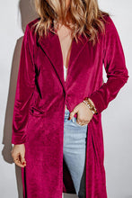 Load image into Gallery viewer, Collared Neck Longline Velvet Cardigan with Pockets