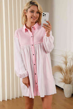 Load image into Gallery viewer, Buttoned Collared Neck Dropped Shoulder Mini Dress
