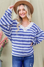 Load image into Gallery viewer, And The Why Striped Lace Detail V Neck Top