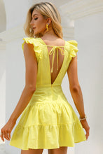 Load image into Gallery viewer, Tie-Back Tiered Plunge Mini Dress