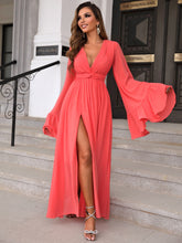 Load image into Gallery viewer, Bell Sleeve Plunge Split Maxi Dress