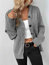 Load image into Gallery viewer, Button Up Drawstring Long Sleeve Hooded Cardigan