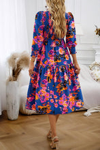 Load image into Gallery viewer, Printed Smocked Lantern Sleeve Ruffled Dress