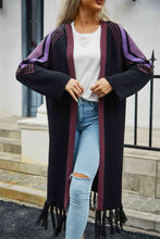 Load image into Gallery viewer, Double Take Geometric Fringe Hem Open Front Duster Cardigan