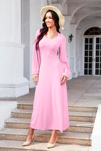 Load image into Gallery viewer, Tie Back Ribbed Round Neck Long Sleeve Dress