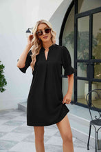 Load image into Gallery viewer, Notched Neck Flounce Sleeve Mini Dress