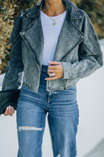Load image into Gallery viewer, Acid Wash Lapel Collar Cropped Denim Jacket