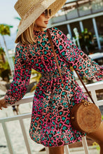 Load image into Gallery viewer, Leopard Flounce Sleeve Plunge Mini Dress