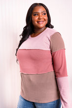 Load image into Gallery viewer, Heimish Full Size Color Block Exposed Seam Waffle-Knit Top