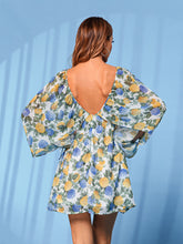 Load image into Gallery viewer, Floral Tie Front Deep V Split Sleeve Dress