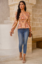 Load image into Gallery viewer, Printed Off-Shoulder Smocked Flounce Sleeve Blouse