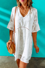 Load image into Gallery viewer, Applique V-Neck Flounce Sleeve Mini Dress