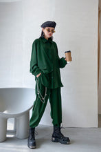 Load image into Gallery viewer, Button Down Asymmetrical Top and Chain Detail Pants Set