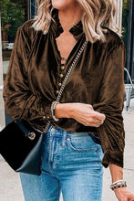 Load image into Gallery viewer, Notched Neck Buttoned Long Sleeve Velvet Blouse