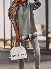Load image into Gallery viewer, Plaid Drawstring Dropped Shoulder Hoodie