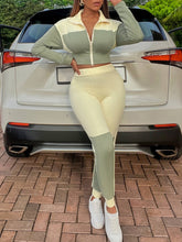 Load image into Gallery viewer, Two-Tone Collared Neck Top and Joggers Set