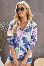 Load image into Gallery viewer, Tie-Dye Drawstring Detail Zip Up Hooded Jacket