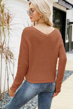 Load image into Gallery viewer, Waffle-Knit Drawstring Detail V-Neck Sweater