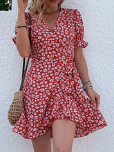 Load image into Gallery viewer, Floral Surplice Ruffle Hem Mini Dress
