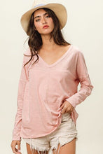 Load image into Gallery viewer, BiBi Exposed Seam V-Neck Long Sleeve T-Shirt