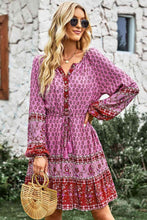 Load image into Gallery viewer, Bohemian Drawstring Waist Balloon Sleeve Dress