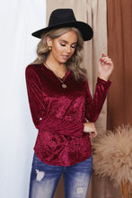 Load image into Gallery viewer, V-Neck Curved Hem Crushed Velvet Tee