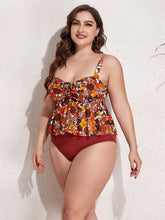 Load image into Gallery viewer, Plus Size Two-Tone Drawstring Sleeveless Tankini Set