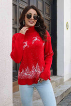 Load image into Gallery viewer, Reindeer & Snow Pattern Turtle Neck Pullover Sweater