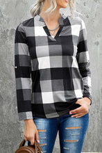 Load image into Gallery viewer, Plaid V-Neck Long Sleeve Top
