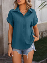 Load image into Gallery viewer, Textured Button Up Cap Sleeve Shirt