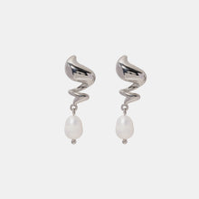Load image into Gallery viewer, Twisted Stainless Steel Pearl Drop Earrings