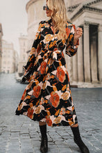 Load image into Gallery viewer, Printed Half Button Tie-Waist Pleated Dress