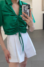 Load image into Gallery viewer, Drawstring Detail Cropped Johnny Collar Top