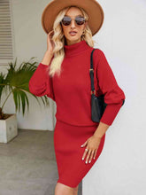 Load image into Gallery viewer, Turtle Neck Long Sleeve Ribbed Sweater Dress