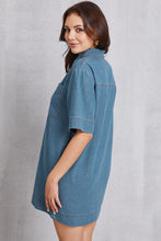 Load image into Gallery viewer, Pocketed Collared Neck Mini Denim Dress