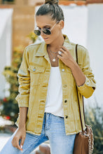 Load image into Gallery viewer, Distressed Raw Hem Denim Jacket