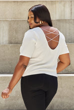 Load image into Gallery viewer, And The Why Pearly White Full Size Criss Cross Pearl Detail Open Back T-Shirt
