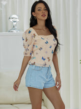 Load image into Gallery viewer, Butterfly Print Square Neck Puff Sleeve Top