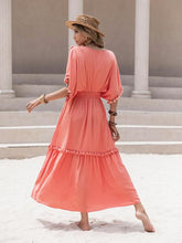 Load image into Gallery viewer, Tassel Trim Smocked V-Neck Short Sleeve Dress