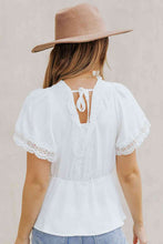 Load image into Gallery viewer, Lace Trim V-Neck Tied Peplum Blouse