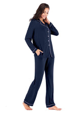 Load image into Gallery viewer, Collared Neck Long Sleeve Loungewear Set with Pockets